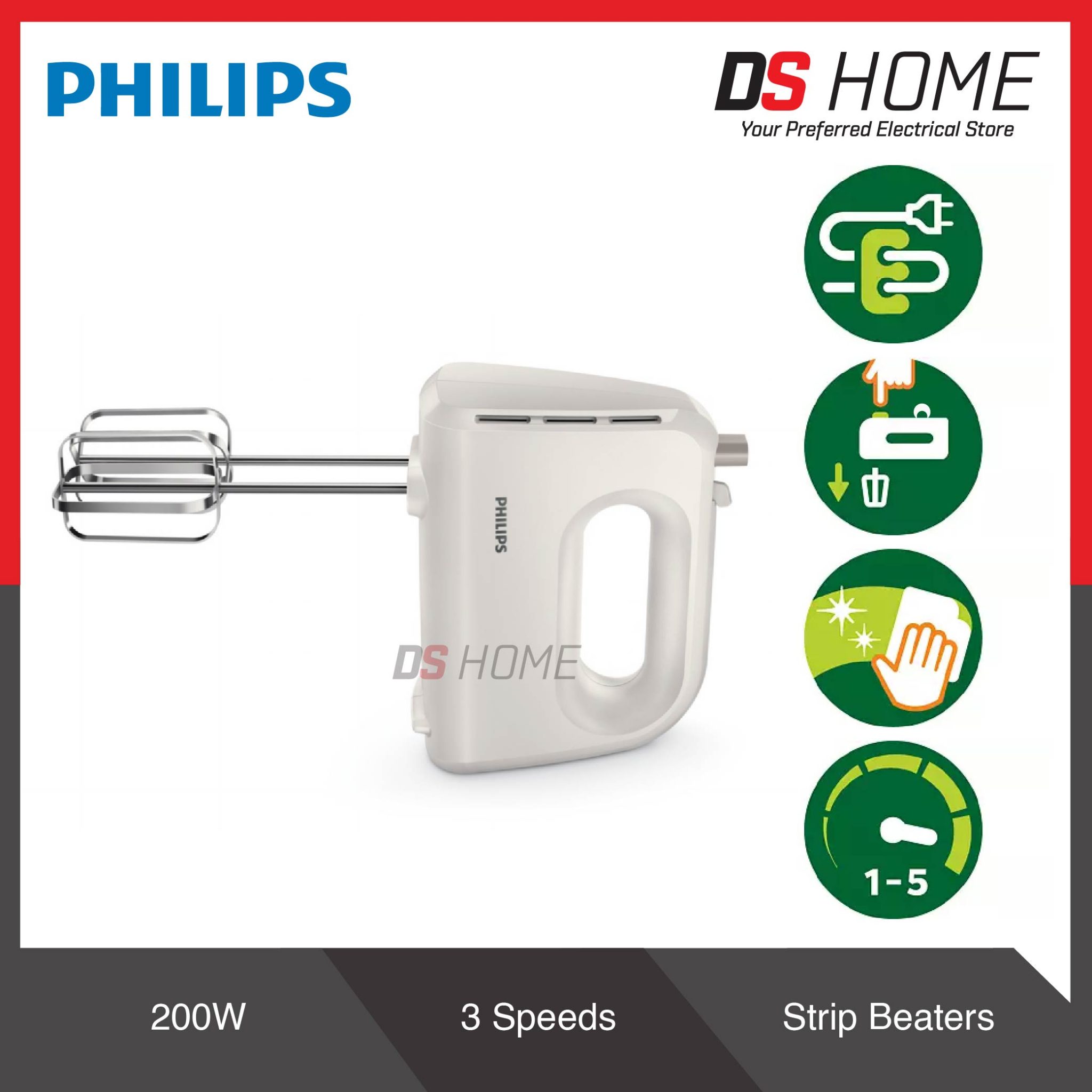 PHILIPS DAILY COLLECTION HAND MIXER 200W HR3700 (HR3700/01 ) DS HOME