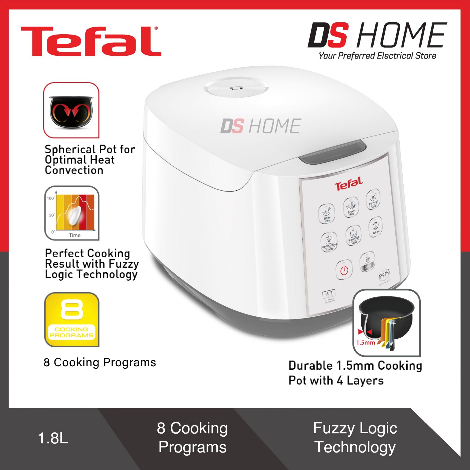 TEFAL RK7321 FUZZY LOGIC RICE COOKER (1.8L) DS HOME