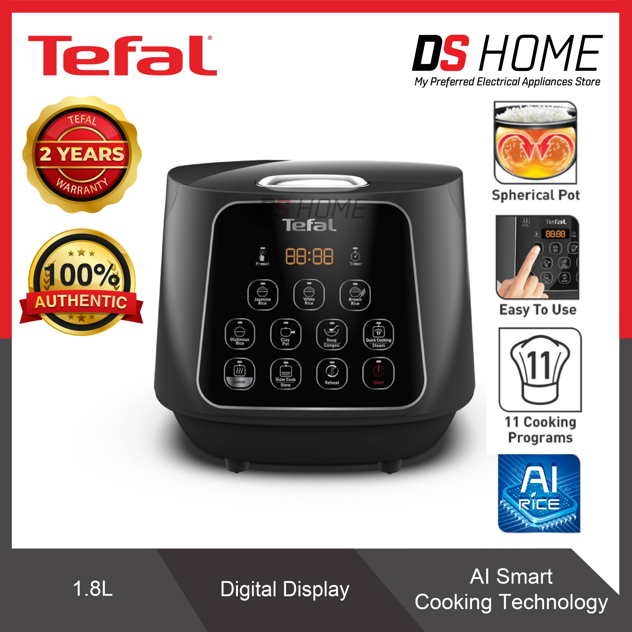 TEFAL RK736B RICE COOKER EASY PLUS FUZZY LOGIC 1.8L DS HOME