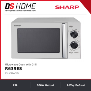 SHARP R639ES 23L 900W Microwave Oven with Grill - Silver | DS HOME and SHARP | 23L, 900W Output, 2-Way Defrost